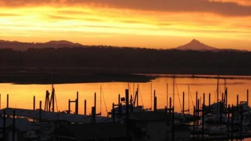 Columbia River marina at sunset, St. Helens