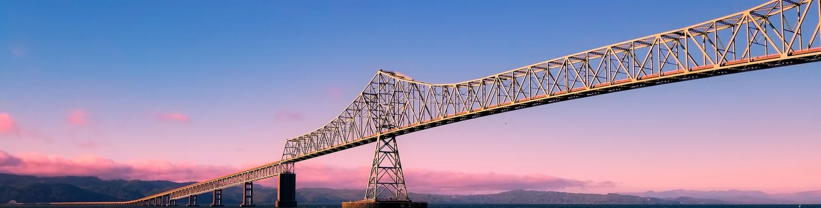 Astoria-Megler Bridge at pink and purple sunset