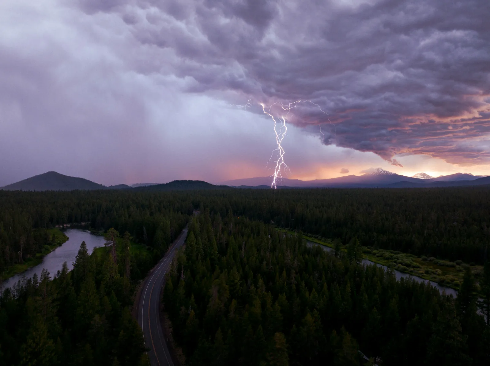 Three Sisters mountains lightning storm near Sisters Oregon